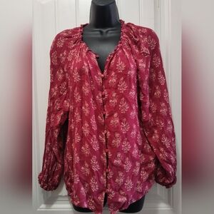 Women's Lucky Brand Floral Red Blouse Size Large